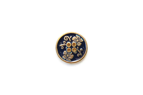 Gold Metal with Navy Enamel Flowers 15mm