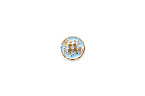 Gold Metal with GrayBlue Enamel Flowers & Stems 15mm