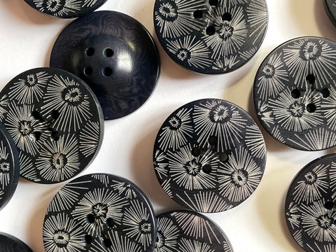 Navy Corozo with Floral Laser Pattern 25mm