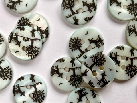 Pale Turquoise River Shell with Deer, Rabbit & Trees