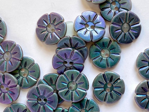 Shell Flower Shape with Iridescent Colours Blues to Greens 15mm