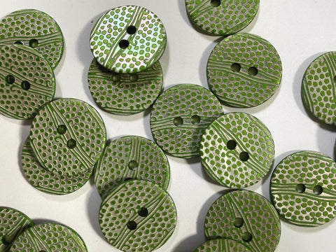 Grey Natural Shell Raised Metallic Green Lines & Dots 18mm