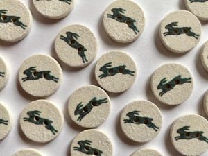 Pale Buttons with Grey Leaping Hare 15mm