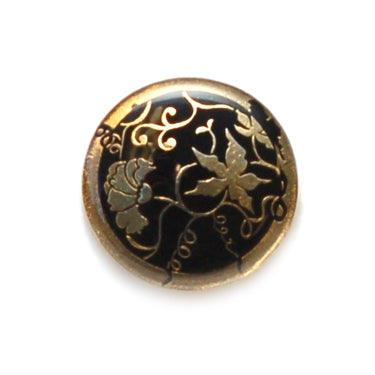 Black Enamel Buttons with Elegant Gold Flowers