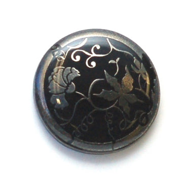 Black Enamel Buttons with Gun Metal Elegant Flowers