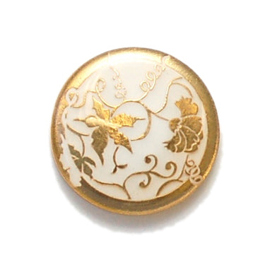 White Enamel Buttons with Elegant Gold Flowers