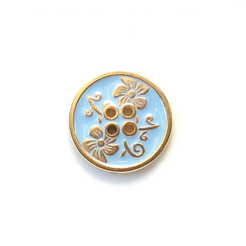 Gold Metal Buttons with GrayBlue Enamel Flowers & Stems