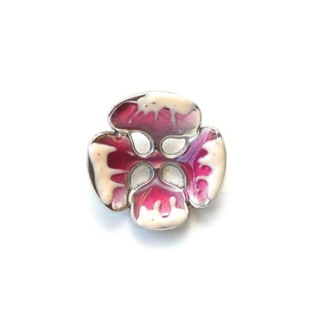 Metal with White & Pink Enamel Flower Petals 20mm